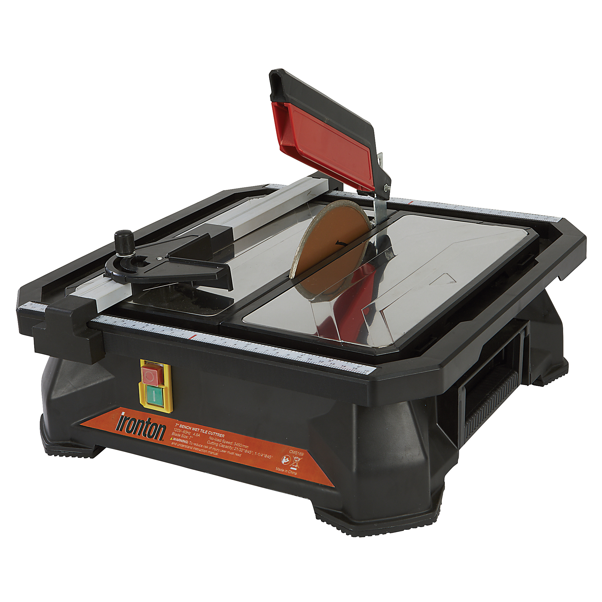 Ironton 7in. Bench Wet Tile Cutter, 3450 Max. RPM, 120 Volts, Cuts Ceramic, Porcelain, Stone and Marble